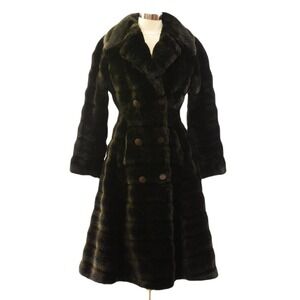 60s Vintage Nipped Waist Faux Fur Coat Womens S Chocolate Brown